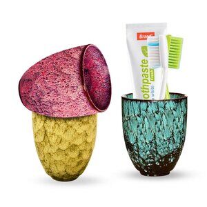 Glossy Ceramic Vanity Organizer – Toothbrush & Makeup Brush Holder (4 Colors)